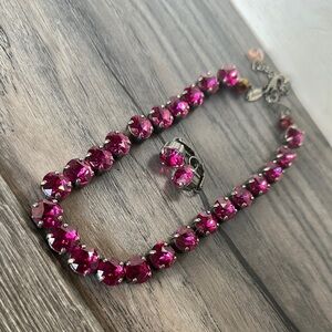 Sabika Fuchsia Crystal Necklace and Earring Set